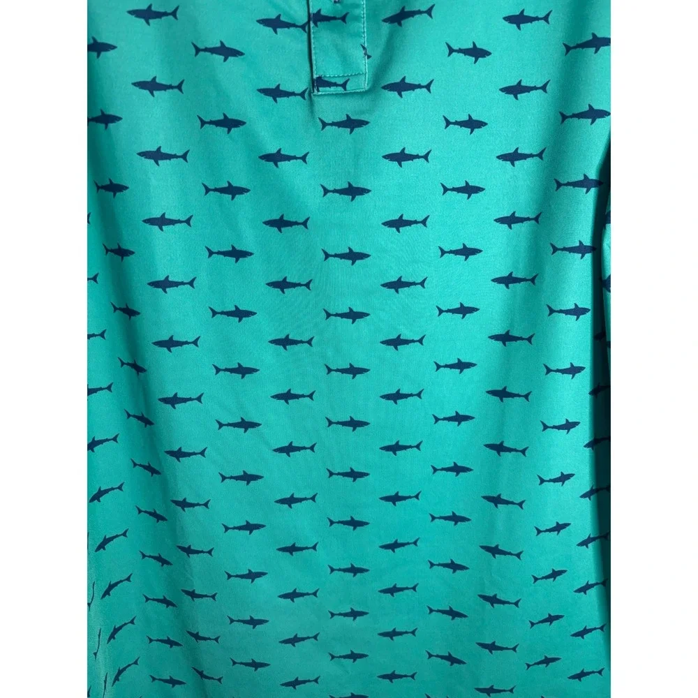 Waggle Golf Polo Shirt Mens Large Teal Green Blue Shark Print Performance - Picture 2 of 5